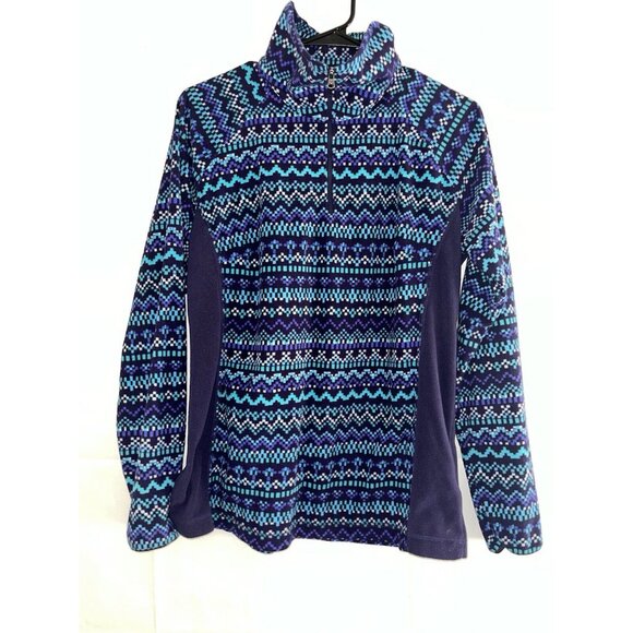 Columbia Sweater Womens L Blue Purple 1/4 Zip Fleece Fair Isle Geometric - Picture 1 of 8